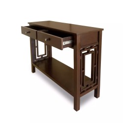 wooden console table for sale in Lahore at best price dark brown with drawers