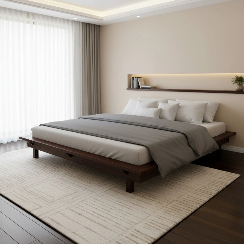 Modern Simple Platform Bed  Solid Wood Platform Double Bed (HD-BD-063)