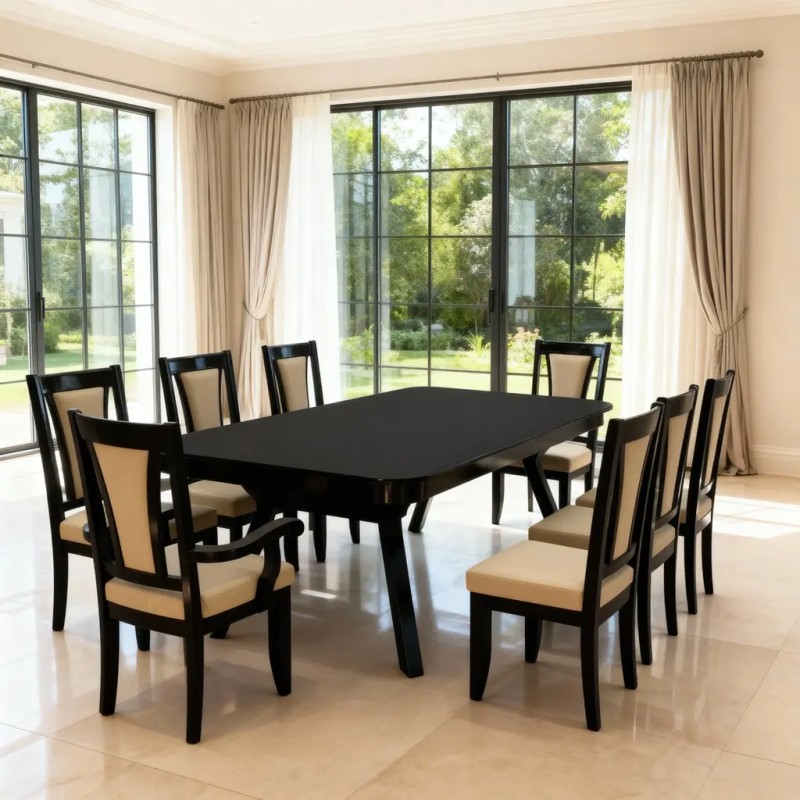 High-quality 8-person dining set for sale in Lahore, Pakistan, at the best price. Dining Table Black