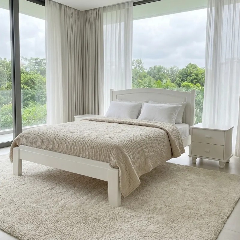 Stylish King Size Double Beds in Lahore – Pure Wood White Beds with Deco Paint at Affordable Prices