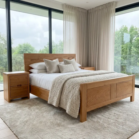 High-quality ASHBY Red Oak King Size Pure Wood Bed with 2 Side Tables