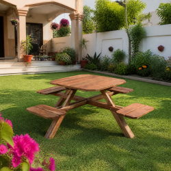 Solid Wood Outdoor Picnic Table with 4 Individual Seats – Lahore, Pakistan