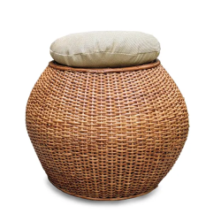 2-Piece Woven Rattan Ottoman Set with Cushioned Tops | Lahore, Pakistan
