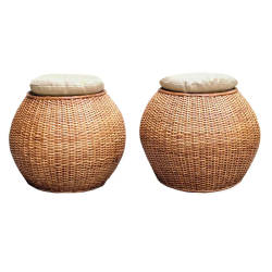 2-Piece Woven Rattan Ottoman Set with Cushioned Tops | Lahore, Pakistan