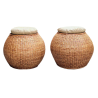 2-Piece Woven Rattan Ottoman Set with Cushioned Tops | Lahore, Pakistan