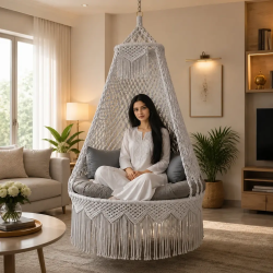 Handmade Macramé Hanging Swing Chair with Cushions  | Home Design Lahore