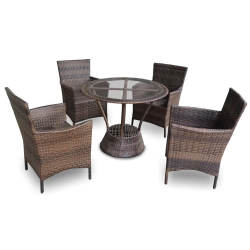 4-Seater Outdoor Rattan Garden Dining Furniture Set with Round Glass Table in Lahore, Pakistan