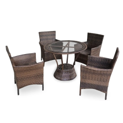 4-Seater Outdoor Rattan Garden Dining Furniture Set with Round Glass Table in Lahore, Pakistan