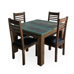 4-Seater Solid Wooden Dining Table Set with Rustic Tabletop – Lahore, Pakistan