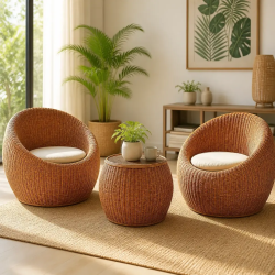 Elegant 2-Piece Rattan Chair Set with Center Table | Lahore, Pakistan