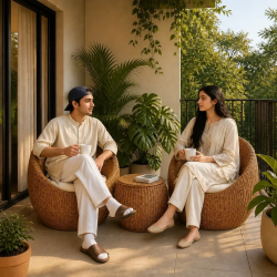 Elegant 2-Piece Rattan Chair Set with Center Table | Lahore, Pakistan