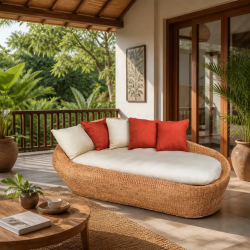 Stylish Woven Rattan Outdoor Sofa with Comfortable Cushions | Lahore, Pakistan