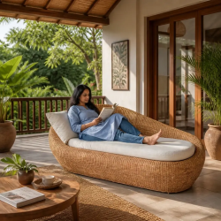 Stylish Woven Rattan Outdoor Sofa with Comfortable Cushions | Lahore, Pakistan