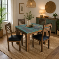 4-Seater Solid Wooden Dining Table Set with Rustic Tabletop – Lahore, Pakistan