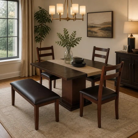 Buy a premium 4-seater wooden dining table set with a dining bench-Home Design