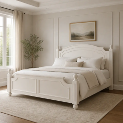 Stylish King Size Double Beds in Lahore – Pure Wood White Beds with Deco Paint at Affordable Prices