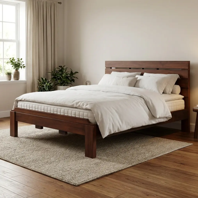 King Size solid wood simple bed design Lahore