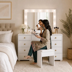 Modern White Dressing Table with Mirror & 9 Drawers | Home Design Lahore Pakistan