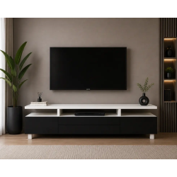 Sleek and modern TV unit in charcoal black & white with smart storage design .latest designs available at the best prices.