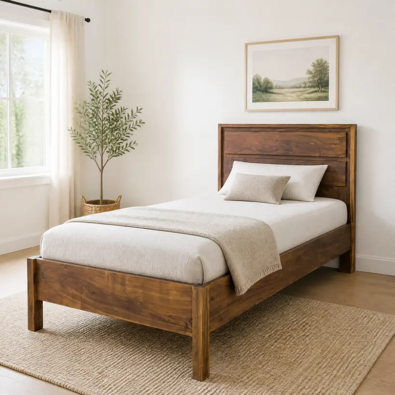 Upgrade your bedroom with the Pure Solid Wood Single Bed from Home Design Lahore