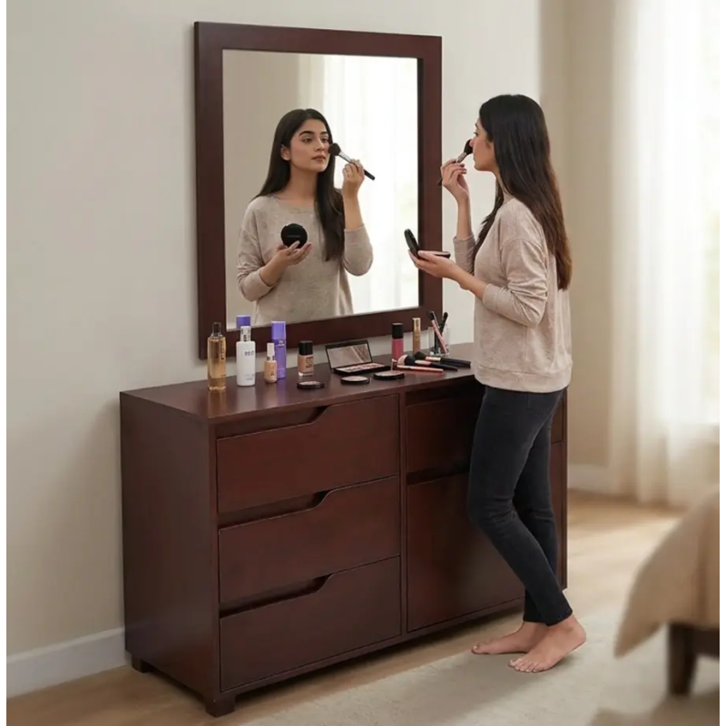 Dressing table with drawers and cabinet dark brown makeup vanity table for sale in Lahore