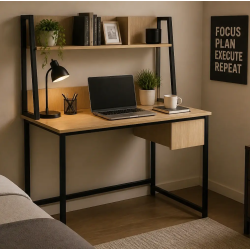Boyo Computer Desk with Drawer + Storage Shelves - Home Design Lahore