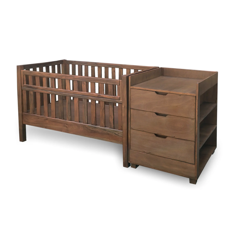 Wooden Baby Cot with 3 Drawers & Shelves | Home Design Lahore