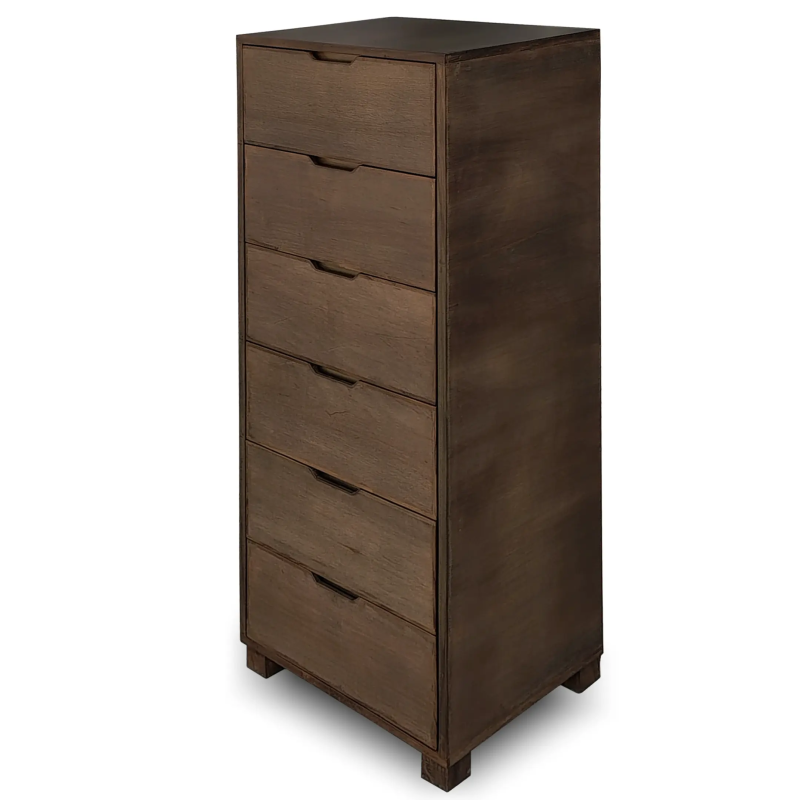 Shop the dark brown wooden chest of drawers with six spacious drawers.